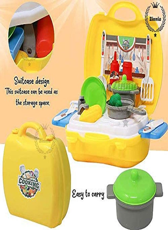 MANVI طقم مطبخ للبنات، مطبخ مع حقيبة سفر، طقم مطبخ لعب وردي، هدية تعليمية رائعة للبنات (حقيبة سفر مطبخ صفراء) - Image 4